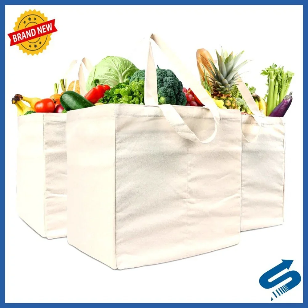 Canvas Reusable Grocery Totes Foldable Washable Eco-Friendly Shopping Bags